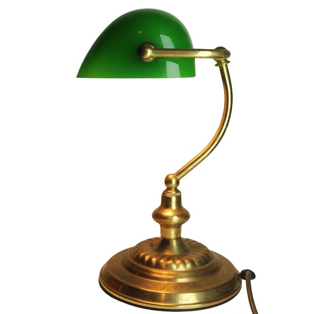 Victorian Student Desk Lamp with Racing Green Glass Shade and Switch For Sale - Image 4 of 14