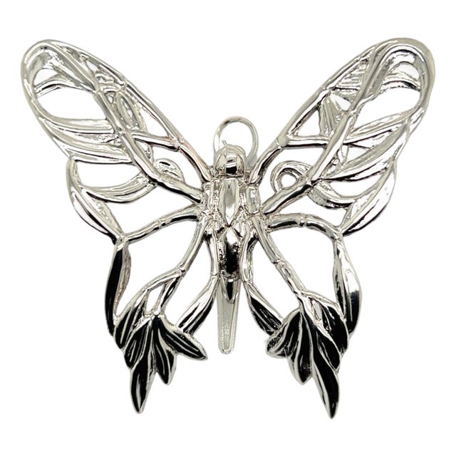1990s John Hardy Estate Ladies Butterfly Brooch & Scarf Clip Rhodium Plated For Sale