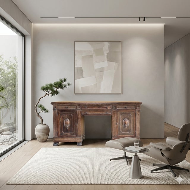 Vintage Traditional Single Plank Wood Top Carving Desk Console Table Cabinet For Sale - Image 13 of 13