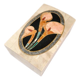 Box Jewelry Inlay Marble Pietra Dura Stone & Brass For Sale