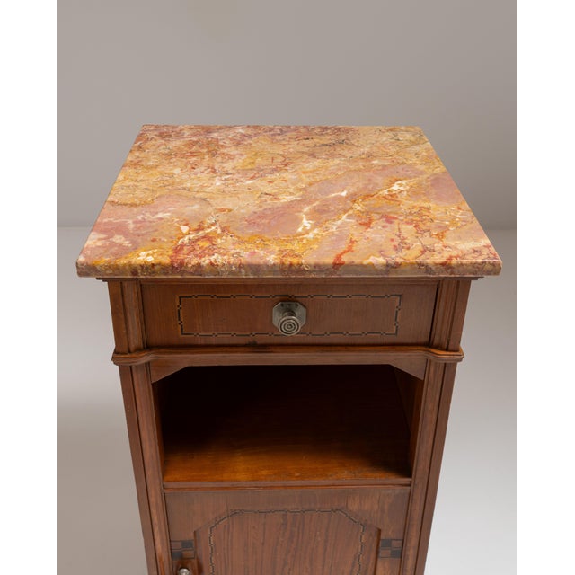 1910s French Chestnut Brown Art Nouveau Side Table with Marble Top For Sale - Image 11 of 15