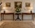 A very elegant pair of antique mahogany serving console tables of exceptional quality featuring unusual serpentine shaped...