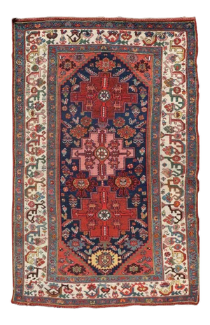 Antique Persian Kurdish Rug With Medallion Design in Blue, Red, and Ivory
