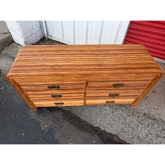 Chocolate Vintage Gabriella Crespi Style Natural Pencil Reed Coastal Dresser For Sale - Image 8 of 8