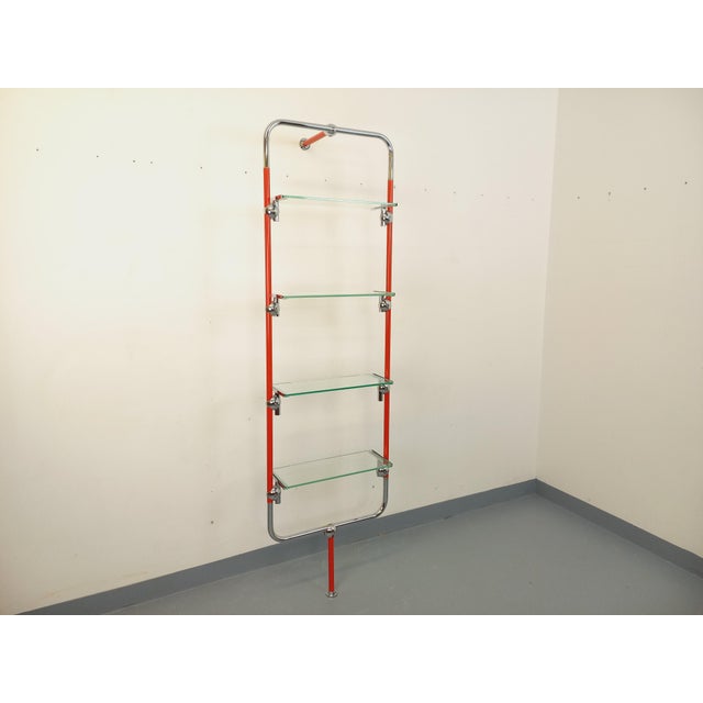 Bauhaus-Style Modular Bookcase in Red Metal, Chrome and Glass, 1970s For Sale - Image 12 of 18