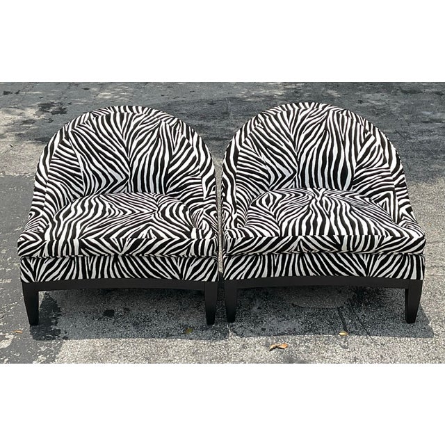 Black Vintage Boho Low Slung Zebra Lounge Chairs - a Pair For Sale - Image 8 of 8