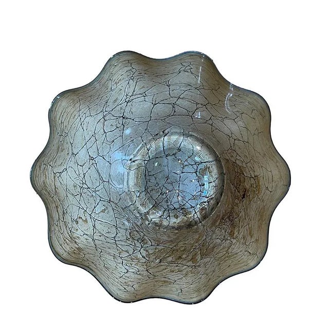 Glass Late 20th Century Vintage Hand-Blown Jozefina Ruffled Art Glass Plum- and Champagne-Colored Bowl For Sale - Image 7 of 10