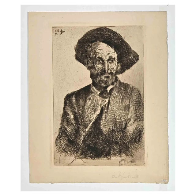 Edouard Dufeu, Self-Portrait, Etching, 1888 For Sale