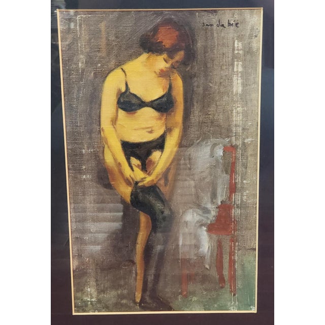 This is a Circa 1900 Woman in Lingerie Impressionist Oil Painting by Jan du Boie. It measures 20" x 23 3/4" on the outside...