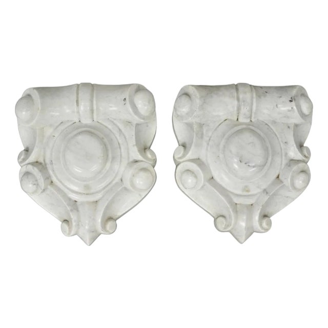 Antique Neoclassical Carved Marble Mantel Keystone Architectural Element - Pair For Sale
