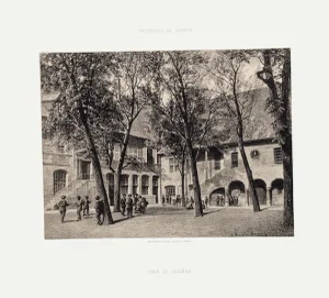 Geneva, Cour Du Collège - Lithograph by A. Fontanesi - 1854 1854
