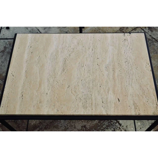 Contemporary Design Frères "Diagramme" Wrought Iron and Travertine Side Tables - a Pair For Sale In Los Angeles - Image 6 of 11