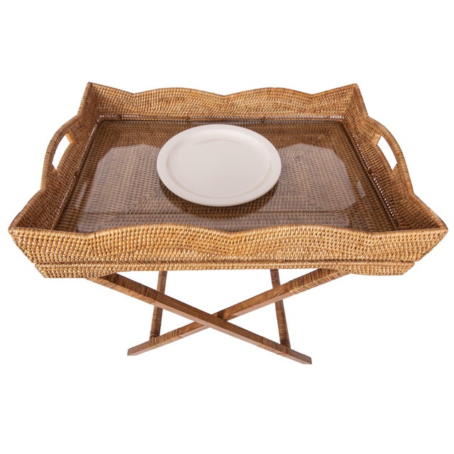 Enhance your home with the Scallop Design Butler Tray with Wooden Legs and Glass Insert a perfect blend of elegance and...