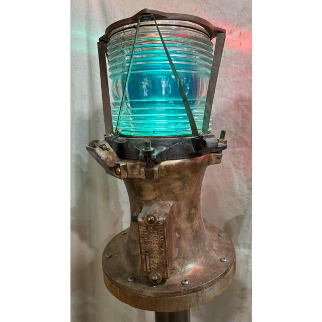 Industrial Mid 20th Century Rare Wallace & Tiernan Marine / Pair of Maritime Navigation Lights Made Floor Lamps - Nautical Beach / House Boat Decor For Sale - Image 3 of 12