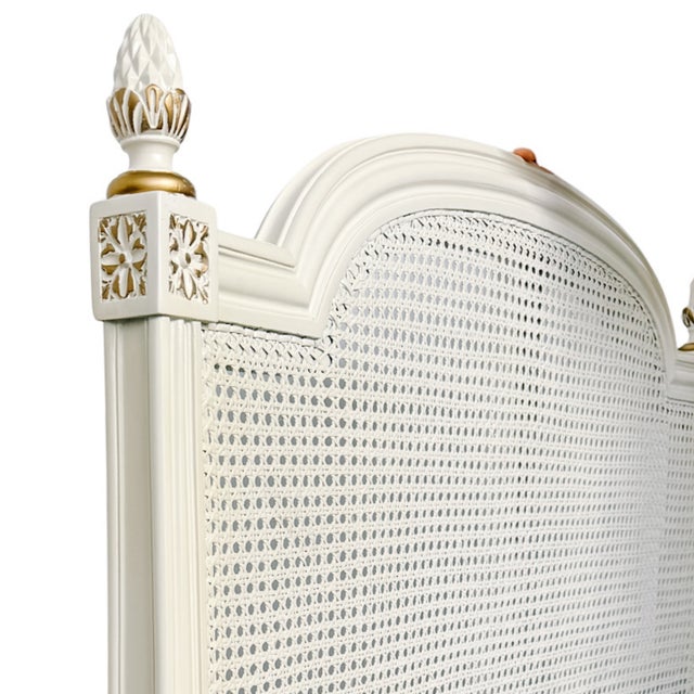 Mid-Century French Louis XVI Style Creme Peinte & Gilt Twin Cane Beds - A Pair For Sale - Image 12 of 18