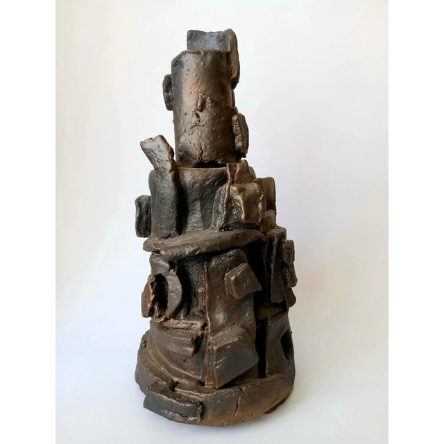 Brown Contemporary Architectural Brutalist Ceramic Vase For Sale - Image 8 of 8