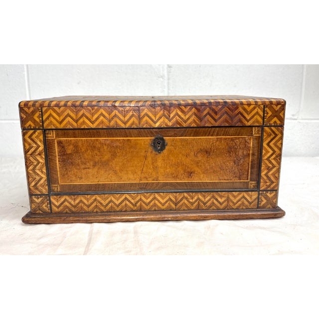 Antique 19th Century Handmade Inlaid Marquetry Parquetry Wood Jewelry Sewing Box For Sale - Image 4 of 17