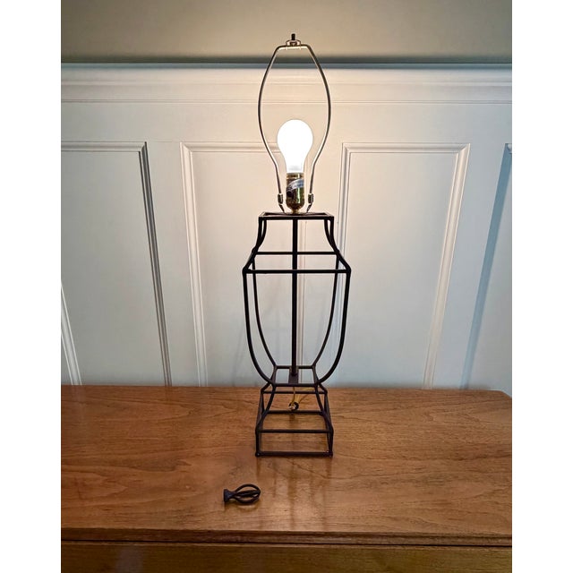 Early 2000s Open Cage Table Lamp With Shade For Sale In Boston - Image 6 of 13