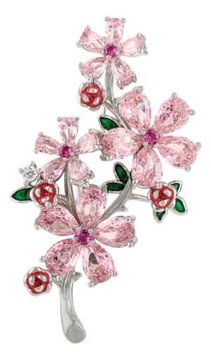 Vintage-Inspired Cherry Blossom Brooch in 925 Sterling Silver