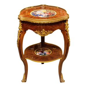 French Louis XV Side Table – Floral Inlay Top With Hand-Applied Gold Leaf Details