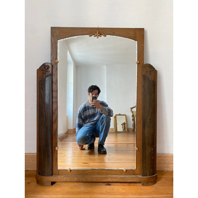 Large Art Deco Wooden Mirror, 1920 For Sale - Image 6 of 6