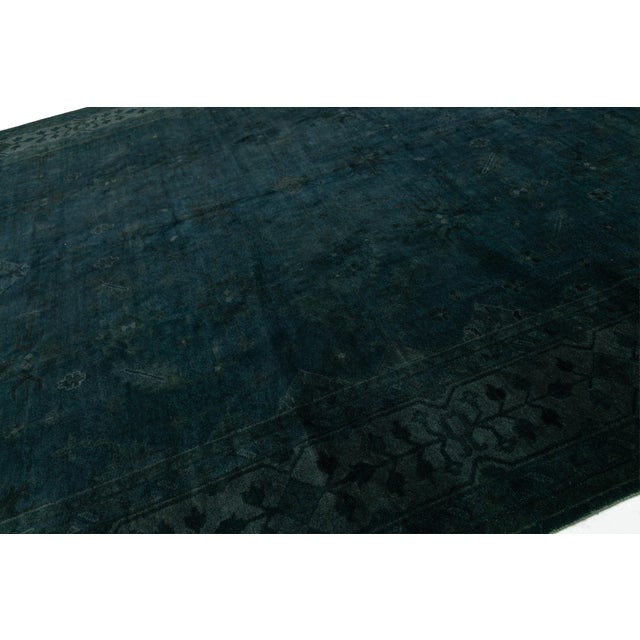 Contemporary Midnight Emerald Hand-Knotted Overdyed Wool Area Rug 12x15 For Sale - Image 12 of 12