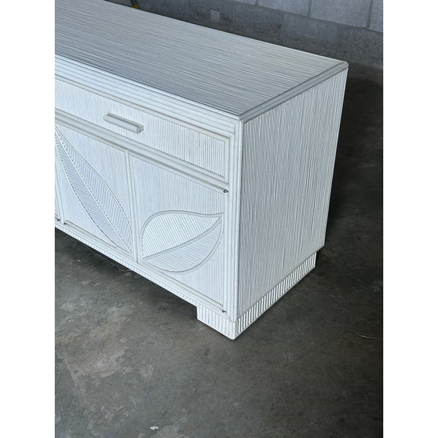 Late 20th Century Pencil Reed White Sideboard With Leaf Motif | Chairish