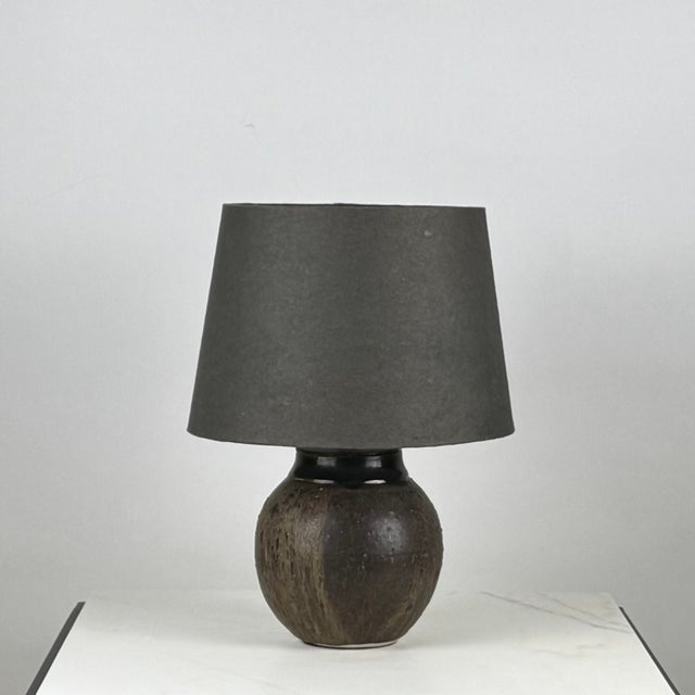 Contemporary 1960s Studio Ceramic Desk Lamp With Matching Charcoal Paper Shade For Sale - Image 3 of 11