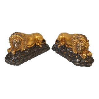 French School Artist, Reclining Lions, Gilded Bronze, Set of 2 For Sale