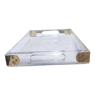 Johnathon Adler Plexiglass and Brass Tray For Sale