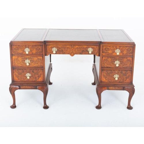 Queen Anne Desk Burr Walnut Writing Table, 1920s For Sale - Image 4 of 4