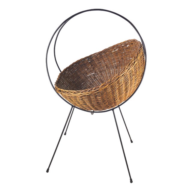 Rattan and Iron Magazine Rack, 1950s For Sale