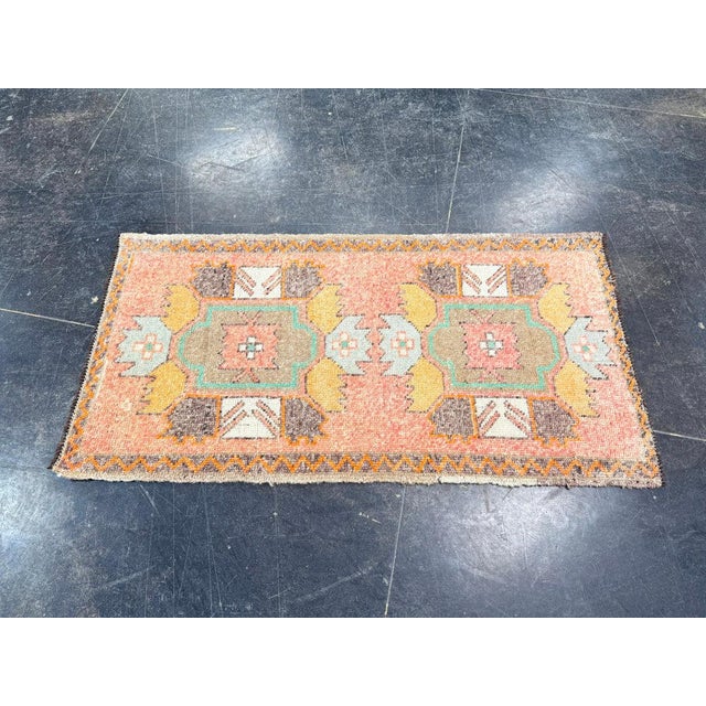 Turkish Mini Rug Oriental Hand Knotted Vintage Rug 1'10" x 3'7" #17073 For Sale - Image 4 of 8
