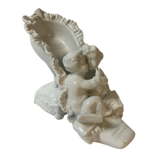 20th Century ‘Ceramic’ Shoe Vase With Two Cherubs For Sale