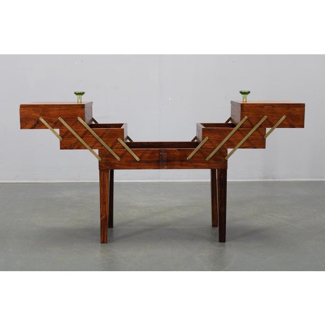 Mid-Century Danish Unfolding Sewing Box in Wood and Brass, 1960s For Sale - Image 4 of 16