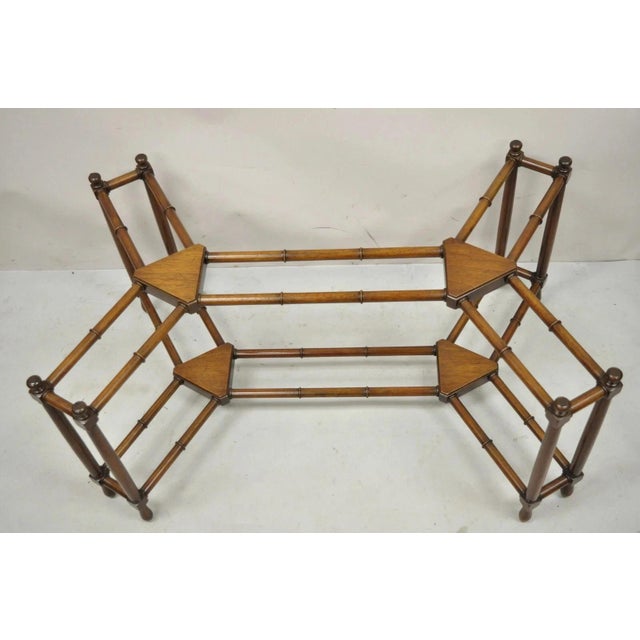 Vintage Kittinger Buffalo Faux Bamboo Chinese Chippendale Mahogany Wood Coffee Table Base (No top). Item features a carved...