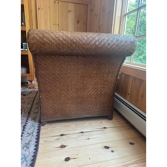 Lexington Woven Sofa With Floral Cushions With Matching Chair and Ottoman For Sale - Image 10 of 17