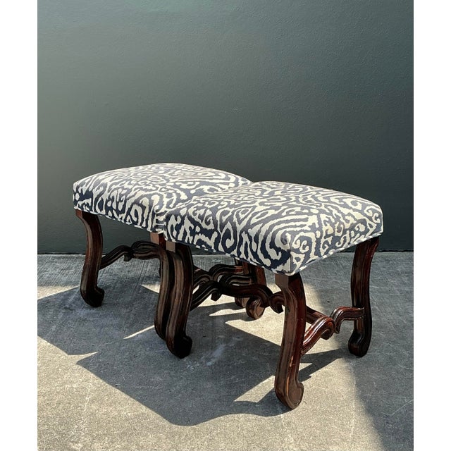 French Vintage Carved Wood Low Stools - A Pair For Sale - Image 3 of 12