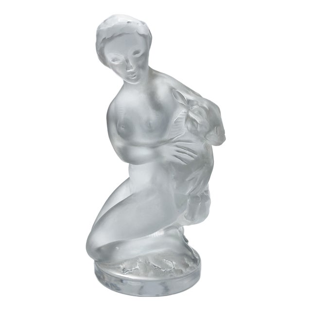 Lady with a Fawn Figurine in Crystal, 1980s For Sale