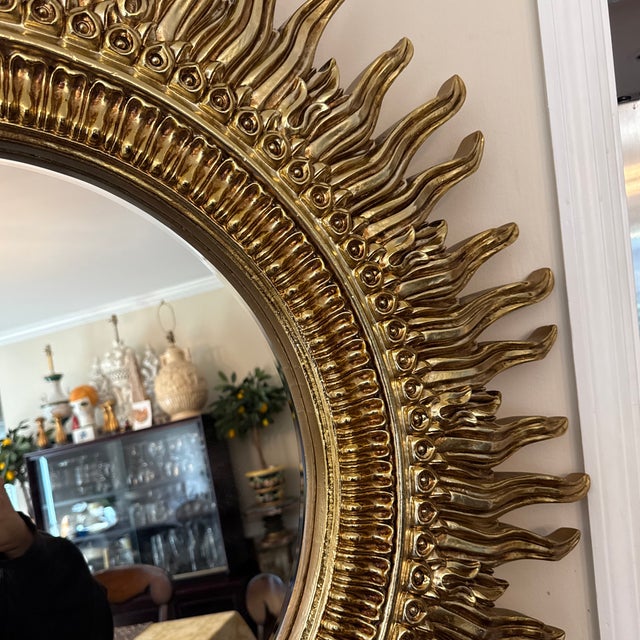 Glass Vintage 1970s Gilded Gold Sunburst Wall Mirror – Hollywood Regency / MCM Accent For Sale - Image 7 of 10