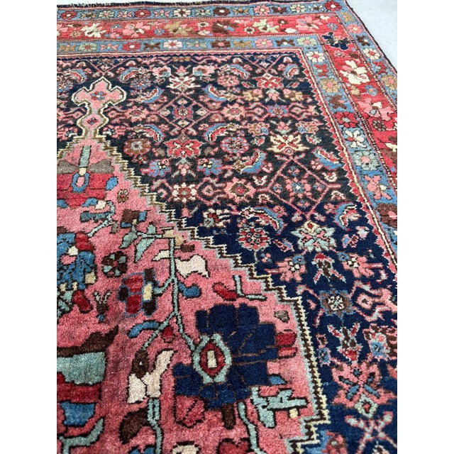 Blue 1920s Halvai Bidjar with ASYMMETRICAL Harshang Medallion Rug 3.8 x 5.2 For Sale - Image 8 of 9