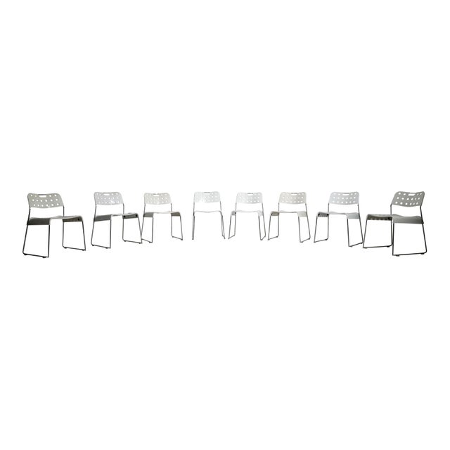 Metal Omstak White Stackable Chairs by Rodney Kinsman for Bieffeplast, 1972, Set of 8 For Sale - Image 7 of 18