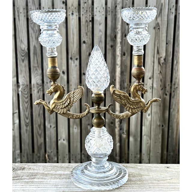 C1810-20 Antique British Georgian Regency Bronze/ Cut Glass Pegasus Winged Horse Candelabra For Sale - Image 13 of 13