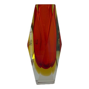 Red and Yellow Murano Glass Block Vase from Vetreria Artistica Oball For Sale