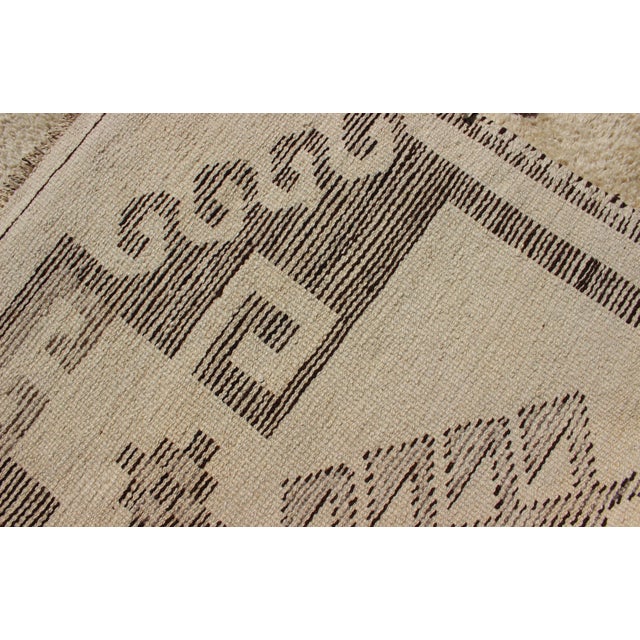 Bold Vintage Turkish Tulu Gallery Rug With Tribal Design in Dark Brown and Cream 3'4 X 11'2 For Sale - Image 10 of 12