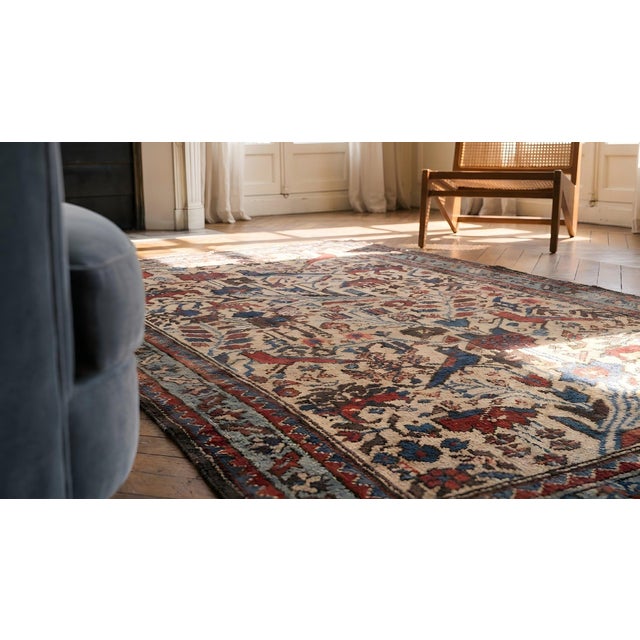 Impressive Beige Background Geometric Floral Pattern Malayer Design Persian Rug For Sale - Image 15 of 15
