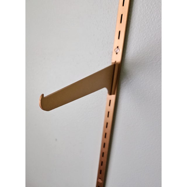 Wood Vintage 1970s Three Tier Open Hardwood Wall Mount Shelves W Adjustable Bracket Brass Rails For Sale - Image 7 of 10