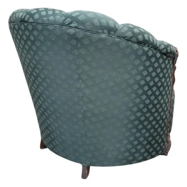 Green Art Deco Carved Ornate Channel Back Curved Sofa, Lounge Chair and Ottoman for Reupholstery - Set of 3 For Sale - Image 8 of 12