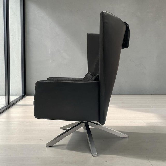 Black Black Leather Maua Swivel Chair with Lumbar Pillow from Design On Stock For Sale - Image 8 of 17
