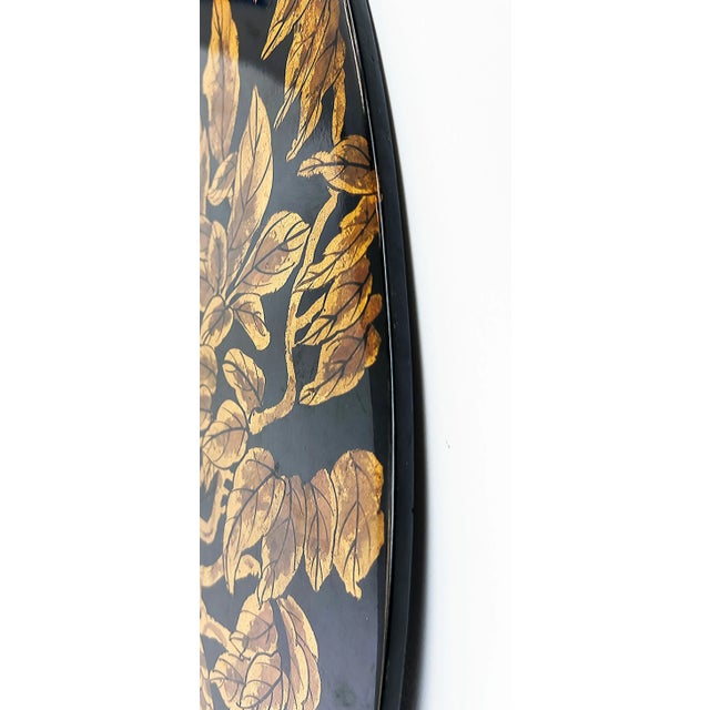 Late 20th Century Large Late 20th Century Asian Black Lacquer Gilt Wood "Bird" Charger on Stand, Hand Painted For Sale - Image 5 of 9